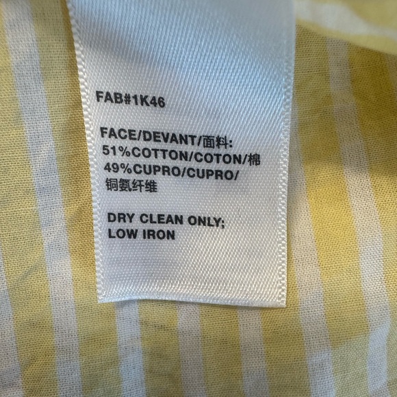 Lafayette 148 Top Yellow/White Striped Short Sleeve Button Down Shirt L - Picture 9 of 9